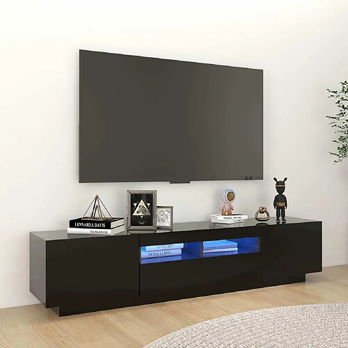 Maison Chic Meubles TV avec lumières LED - Banc TV pour salon Noir 180x35x40 cm -MN42872