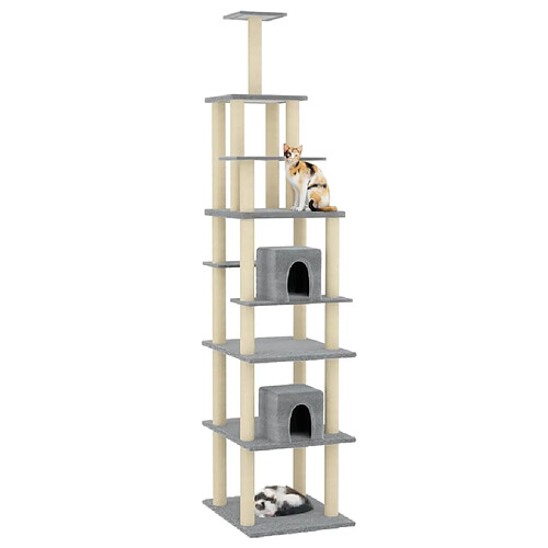 Helloshop26 Arbre à chat meuble tour grimper jouet grattage grattoir escalade plateforme avec griffoirs en sisal clair 216 cm gris 02_0022603