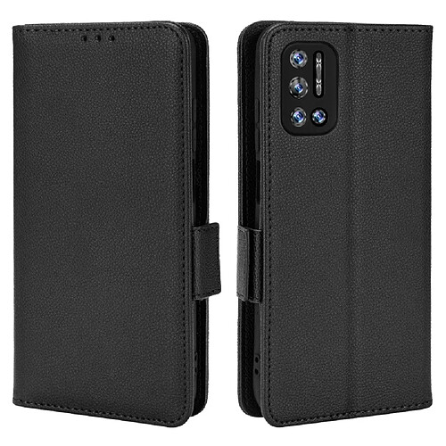 Etui en PU texture litchi, double fermeture magnétique avec support, noir pour votre Doogee N40 Pro