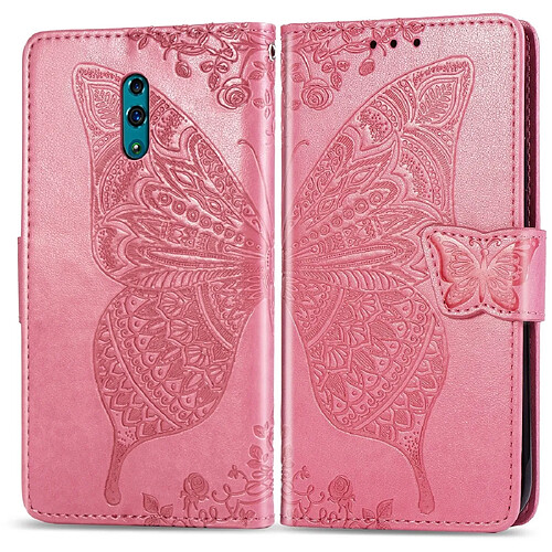 Wewoo Housse Coque Étui en cuir à rabat horizontal Butterfly Love Flowers gaufrage pour OPPO Renoavec support et logements cartesportefeuille et lanière Rose