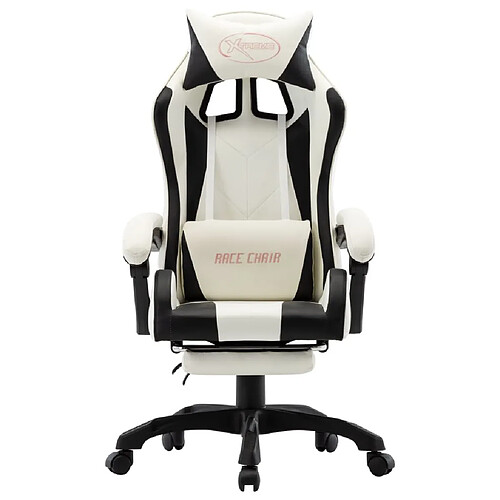 Maison Chic Chaise de jeu vidéo avec repose-pied, Chaise gaming, Fauteuil gamer d'ordinateur,Chaise de Bureau Noir et blanc Similicuir -GKD85610