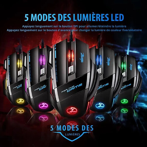 Souris Gamer LED Optique 5500 DPI VicTsing Zelotes Souris de Jeu 7 Boutons Souris Gaming Filaire Profesionnel Gaming Mouse USB de Ha