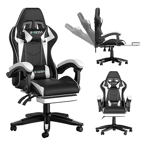 RATTANTREE Chaise de Gaming avec Repose-Pied, Chaise Gaming Racing, Dossier Inclinable à 155, Avec support lombaire, Fauteuil gamer Ergonomique, Siege Gaming avec Appui-tête, Noir Blanc