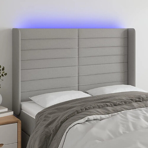 Maison Chic Tête de lit scandinave à LED,meuble de chambre Gris clair 147x16x118/128 cm Tissu -MN50555