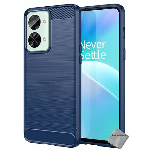 Htdmobiles Coque pour OnePlus Nord 2T 5G - housse etui silicone gel carbone + film ecran - BLEU FONCE