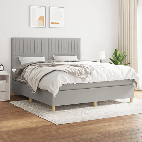 vidaXL Sommier à lattes de lit avec matelas Gris clair 160x200cm Tissu