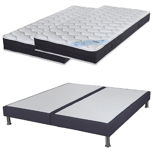 Ebac Matelas ressort + Sommier SR15 Volcan 2x80x200 Rubis - H. 21 cm - Soutien très ferme