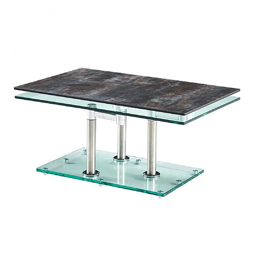 Inside 75 Table basse MATCH CERAMIQUE ANTHRACITE 2 plateaux pivotants en verre piétement acier