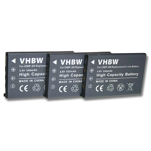 vhbw 3x Batteries remplacement pour Casio NP-20DBA pour appareil photo reflex (550mAh, 3,6V, Li-ion)