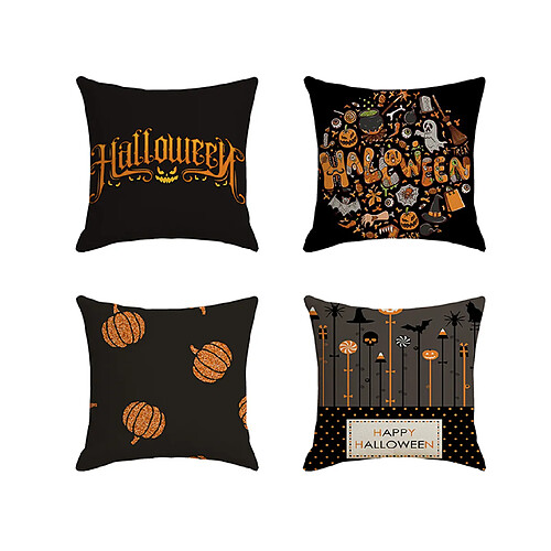 P32 4PCS 45 * 45cm Accueil Halloween Modèle de graffitis courte piétons d'oreiller en peluche d'imprimerie Coussin de coussin décoration