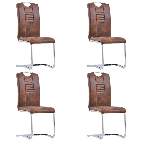 vidaXL Chaises à manger cantilever lot de 4 marron similicuir daim