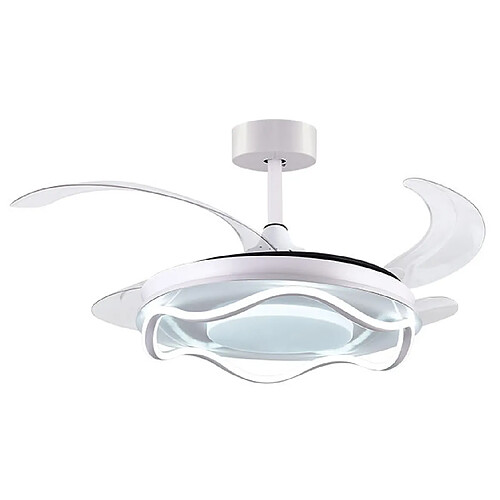 Ventilateur de plafond ANTEA blanc, 4 pales escamotables, 80W LED 3000|4000|6000K, H35xP.108/50cm