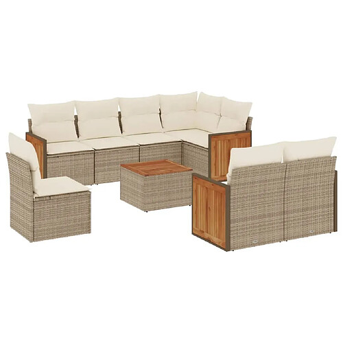 Maison Chic Salon de jardin avec coussins 9 pcs | Ensemble de Table et chaises | Mobilier d'Extérieur beige résine tressée -GKD80417