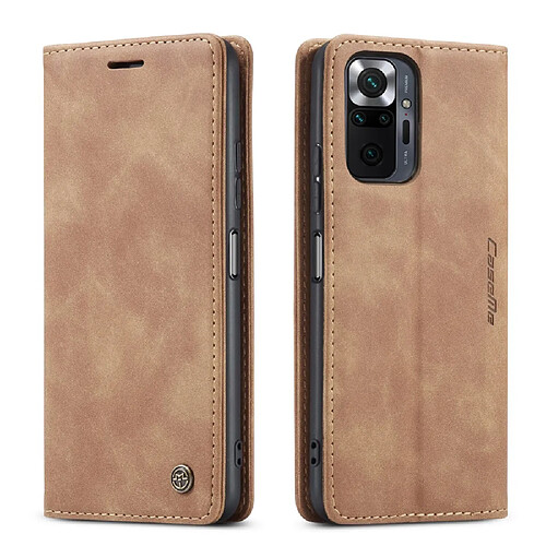 Caseme Etui en PU Aspiration automatique de conception brève marron pour votre Xiaomi Redmi Note 10 Pro/Note 10 Pro Max