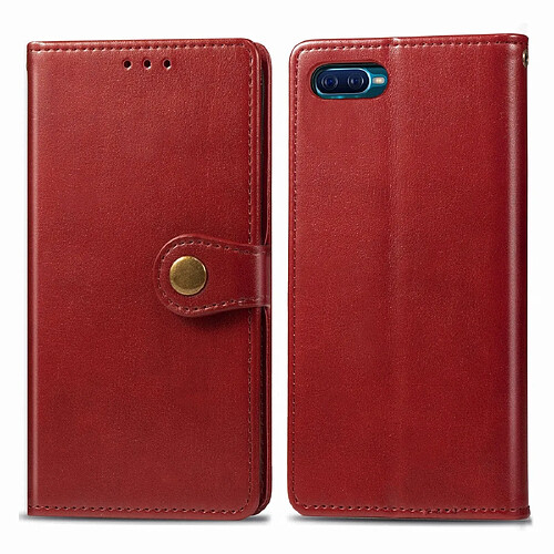 Wewoo Housse Coque Pour OPPO Reno Un étui de téléphone en cuir de couleur unie rétro avec lanière et cadre photo et fente carte et support et fonction rouge