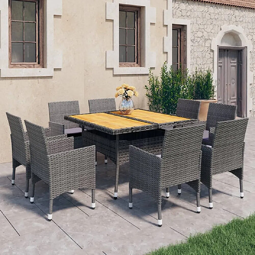 Salle à dîner de jardin 9 pcs,Table et chaise à manger Résine tressée et acacia Gris -MN27048