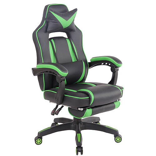 Decoshop26 Chaise de bureau fauteuil gaming avec repose-pieds téléscopique en synthétique noir et vert BUR10624