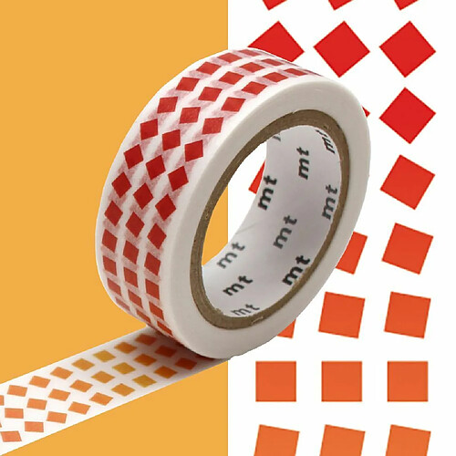 Masking tape carrés rouges sur fond blanc - 1,5 cm x 7 m