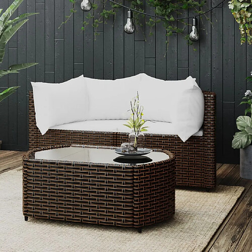 vidaXL Salon de jardin 3 pcs avec coussins marron résine tressée