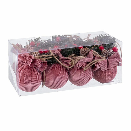 BigBuy Christmas Boules de Noël Multicouleur Rose Velours côtelé Foam 6 x 6 x 6 cm (8 Unités)