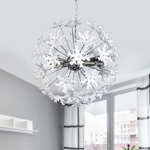 Suspension lustre blanc Luminaire plafond d'interieur boule blanche 4 lumières