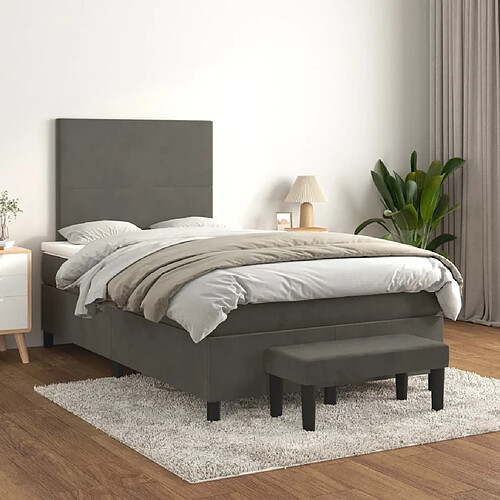 Maison Chic Lit Adulte - Lit simple Lit à sommier tapissier et matelas moelleux - Meuble de Chambre - Gris foncé 120x200cm Velours -MN57728