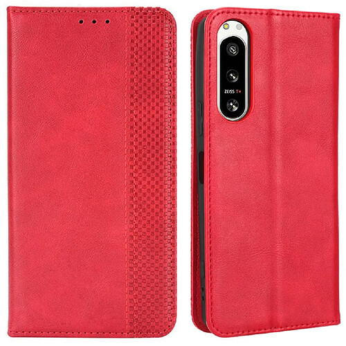 Etui en PU texture vintage, magnétique auto-absorbée avec support pour votre Sony Xperia 5 IV 5G - rouge