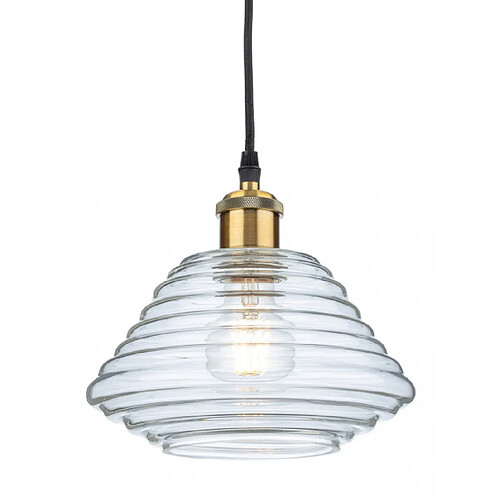 Luminaire Center Suspension Logan Laiton antique avec verre transparent 1 ampoule 17cm