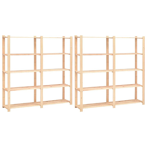 vidaXL Étagères de rangement à 5 niveaux 2pcs 170x38x170 cm Pin 500 kg