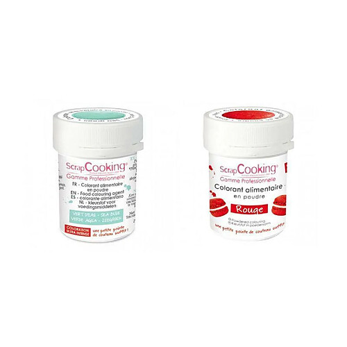 Scrapcooking 2 colorants alimentaires en poudre - rouge-vert d'eau