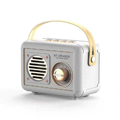 General Haut-parleur Bluetooth rétro radio vintage, radio FM avec style classique à l'ancienne, haut-parleur vintage rétro sans fil amélioré avec fente pour carte TF, pour voyage, maison, plage, cuisine (blanc)