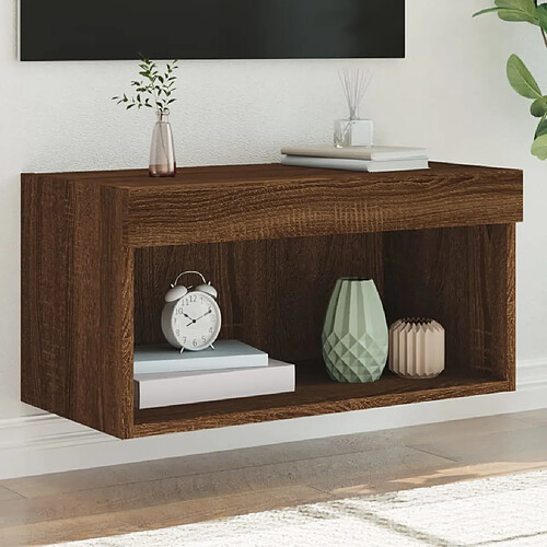 vidaXL Meuble TV avec lumières LED chêne marron 60x30x30 cm