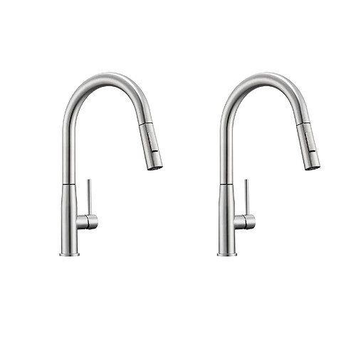 2PCS AURALUM MAX Robinet de Cuisine,Mitigeur Évier Inox avec Douchette Extractible,2 Modes Jets Eau Froide/Chaude Rotatif 360°,Bec en Forme U,Brossé