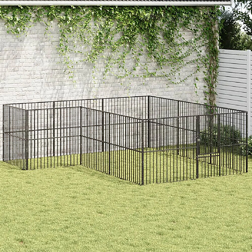 vidaXL Parc pour chien 12 panneaux noir acier galvanisé