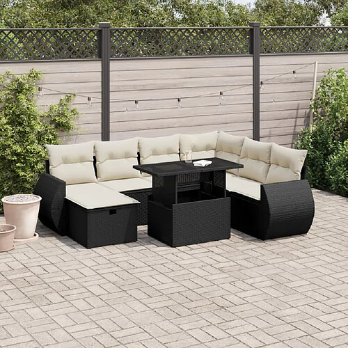 vidaXL Salon de jardin 8 pcs avec coussins noir résine tressée