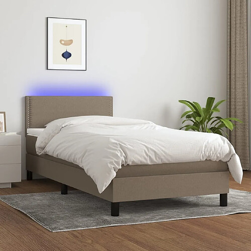 Sommier à lattes LED,Cadre à lattes de lit avec matelas pour Adulte Taupe 100x200 cm Tissu -MN17627