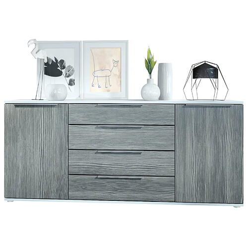 Mpc Buffet Blanc Et Anthracite (lxhxp) : 166,5 X 72,5 X 35 Cm