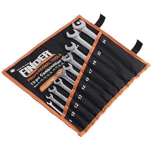 FINDER BS192183D Combination Wrench Set, Open and Box End Metric Spanner Set, 8mm-24mm, Set of 10pcs