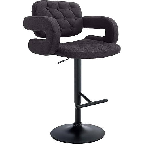 Decoshop26 Tabouret de bar x1 avec repose-pied et accoudoirs capitonné en tissu noir support en métal noir 10_0004795