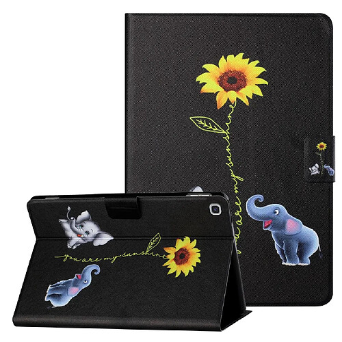 Etui en PU Impression de motifs distinctifs avec support et porte-cartes Éléphants et tournesol pour votre Samsung Galaxy Tab A7 Lite 8.7 T220/T225