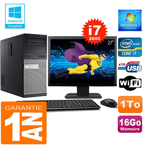 PC Tour DELL 7010 Core I7-2600 Ram 16Go Disque 1 To Wifi W7 Ecran 27" · Occasion