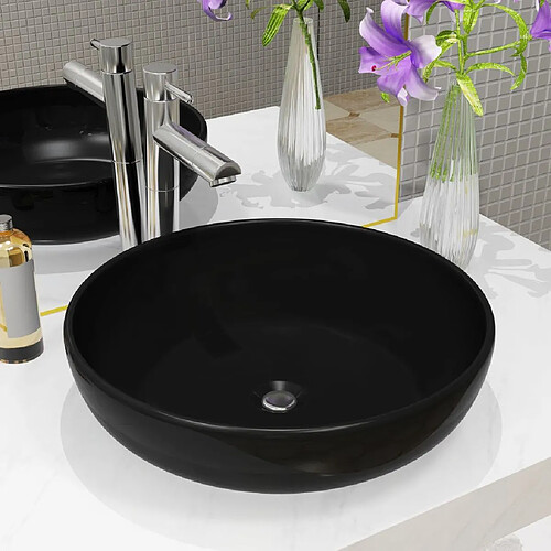 vidaXL Lavabo rond Céramique Noir 42 x 12 cm