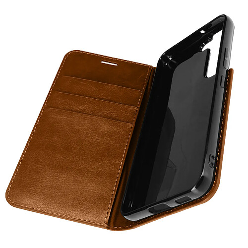 Avizar Étui Galaxy S22 Plus Folio Cuir Véritable Porte cartes Support Vidéo - camel