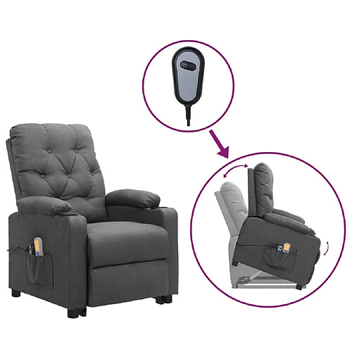 vidaXL Fauteuil de massage inclinable Gris clair Tissu