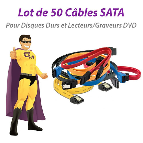 Lot x50 Câbles SATA Disque Dur Graveur DVD Serial-ATA E23714 Tailles Variables · Occasion