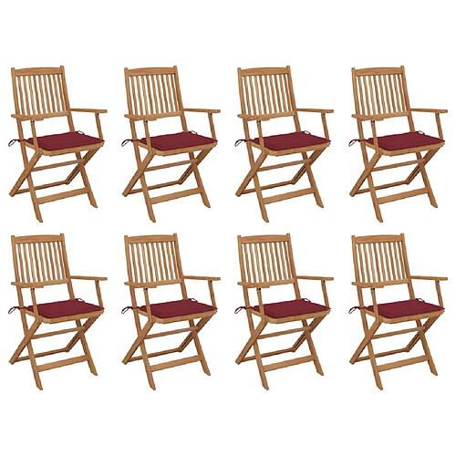 vidaXL Chaises pliables d'extérieur et coussins lot de 8 Bois d'acacia