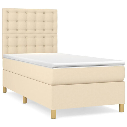 Maison Chic Lit adulte- Lit + matelas,Sommier à lattes de lit avec matelas Crème 80x200 cm Tissu -GKD18254