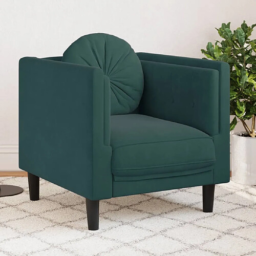 vidaXL Fauteuil avec coussin vert foncé velours