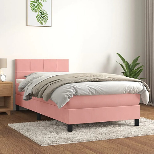 Maison Chic Lit Adulte - Lit simple Lit à sommier tapissier avec matelas moelleux - Meuble de Chambre - Rose 90x190 cm Velours -MN67251