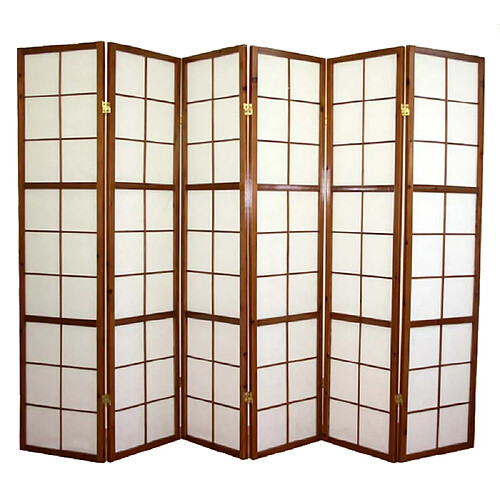 Pegane Paravent japonais Shoji en bois brun de 6 pans L261 x H178,6 cm